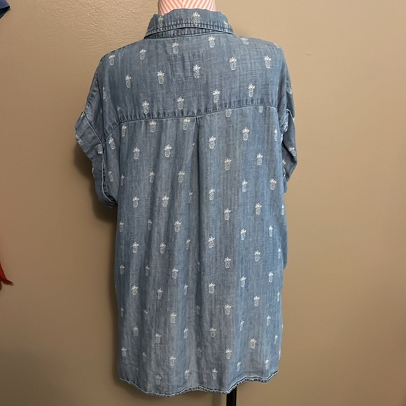 Rails Chambray blue pineapple short sleeve button up down lyocell linen - M - Picture 5 of 7